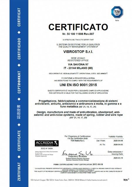Certificate ISO 9001 Vibrostop