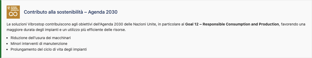 Sostenibilità Agenda 2030 Vibrostop